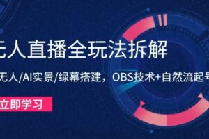 （14684期）无人直播全玩法拆解：半无人/AI实景/绿幕搭建，OBS技术+自然流起号攻略